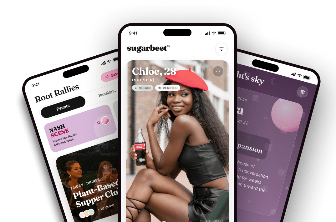 The Sugarbeet app shown on three phones