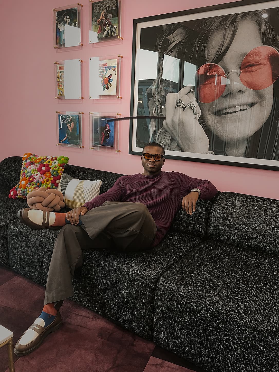 Sugarbeet founder relaxing on a couch
